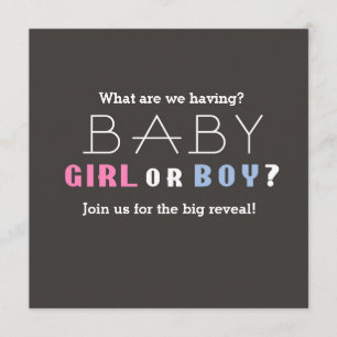 baby shower Boy or Girl Gender Revealing Party Kaart