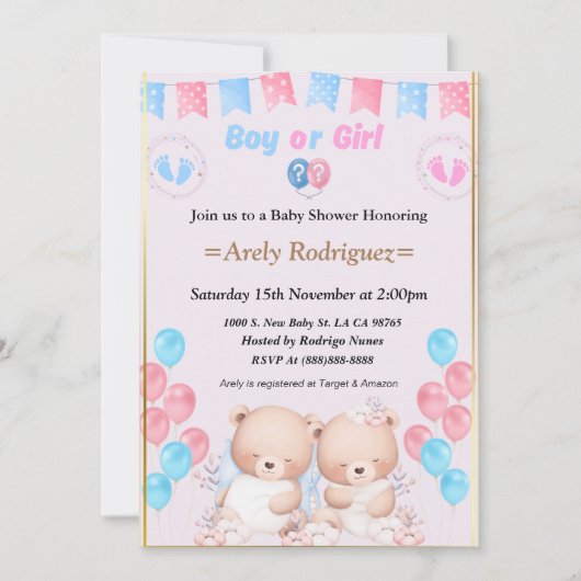 Baby shower boy or girl invitation kaart (Voorkant)