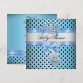 Baby shower Boy Polka Dot Blue Prince Crown Black Kaart (Voorkant / Achterkant)