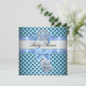 Baby shower Boy Polka Dot Blue Prince Crown Black Kaart (Staand voorkant)