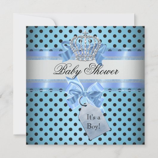 Baby shower Boy Polka Dot Blue Prince Crown Black Kaart (Voorkant)