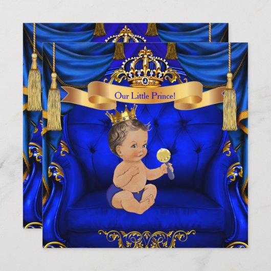 Baby shower Boy Prince Royal Blue Gold Brunette Kaart (Voorkant / Achterkant)