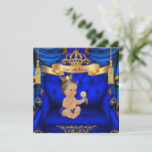 Baby shower Boy Prince Royal Blue Gold Brunette Kaart (Staand voorkant)