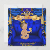 Baby shower Boy Prince Royal Blue Gold Brunette Kaart (Voorkant)