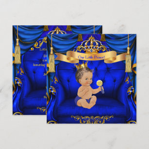 Baby shower Boy Prince Royal Blue Gold Brunette Kaart