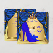 Baby shower Boy Prince Royal Blue Shoe Gold 4 Kaart (Voorkant / Achterkant)