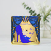 Baby shower Boy Prince Royal Blue Shoe Gold 4 Kaart (Staand voorkant)