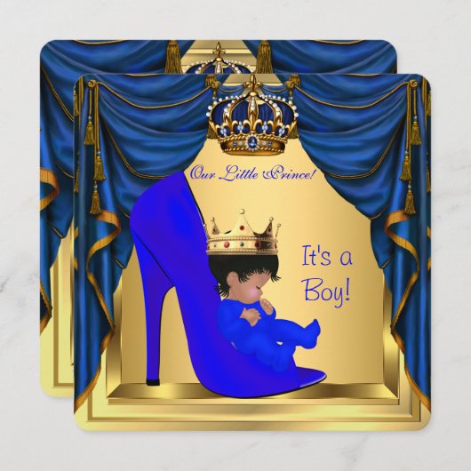 Baby shower Boy Prince Royal Blue Shoe Gold Kaart (Voorkant / Achterkant)