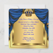 Baby shower Boy Prince Royal Blue Shoe Gold Kaart (Achterkant)