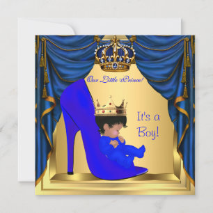 Baby shower Boy Prince Royal Blue Shoe Gold Kaart