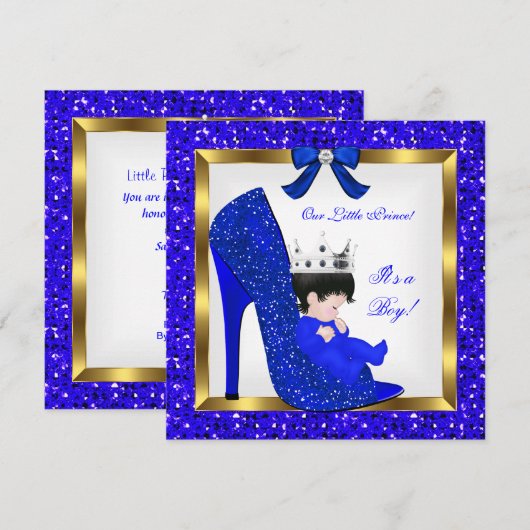 Baby shower Boy Prince Royal Blue Shoe Kaart (Voorkant / Achterkant)