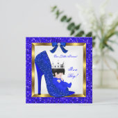 Baby shower Boy Prince Royal Blue Shoe Kaart (Staand voorkant)