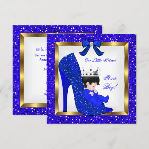 Baby shower Boy Prince Royal Blue Shoe Kaart