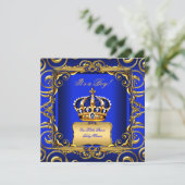 Baby shower Boy Royal Blue Damask Gold Crown 2 Kaart (Staand voorkant)