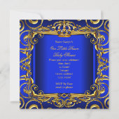 Baby shower Boy Royal Blue Damask Gold Crown 2 Kaart (Achterkant)