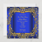 Baby shower Boy Royal Blue Damask Gold Crown Kaart (Achterkant)
