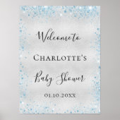 Baby shower Boy Silver Blue Glitter Welkom Poster (Voorkant)