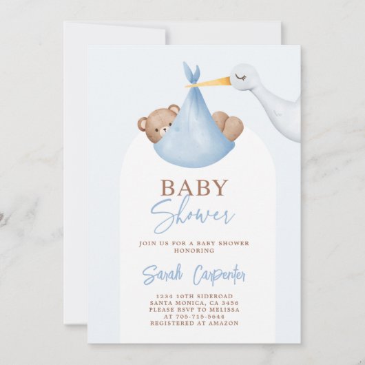 Baby shower Boy Stork Uitnodiging (Voorkant)