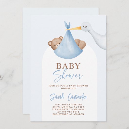 Baby shower Boy Stork Uitnodiging (Voorkant / Achterkant)