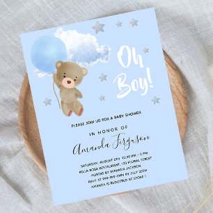 Baby shower Boy teddybeer uitnodiging