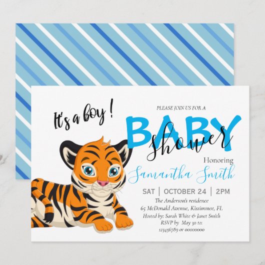 Baby shower Boy tijger Aankondiging (Voorkant / Achterkant)