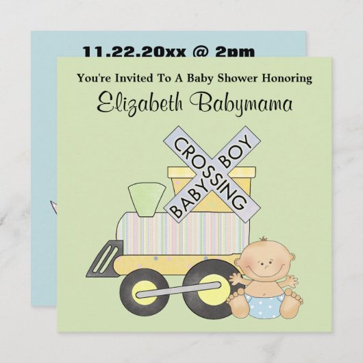 Baby shower Boy Train Crossing decoratief ontwerp Kaart (Voorkant / Achterkant)