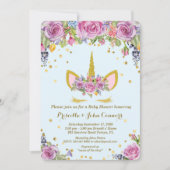 Baby shower Boy Unicorm uitnodiging, bloemen, blau Kaart (Voorkant)