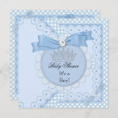 Baby shower Boy White Blue Prince Crown Kaart (Voorkant / Achterkant)