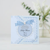 Baby shower Boy White Blue Prince Crown Kaart (Staand voorkant)