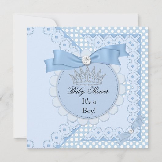 Baby shower Boy White Blue Prince Crown Kaart (Voorkant)