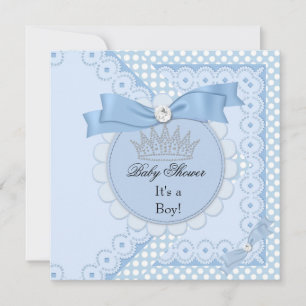 Baby shower Boy White Blue Prince Crown Kaart