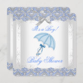  Baby shower Boy White Silver Lace Blue Kaart (Voorkant / Achterkant)