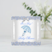  Baby shower Boy White Silver Lace Blue Kaart (Staand voorkant)