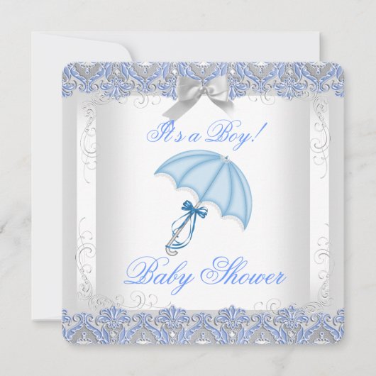  Baby shower Boy White Silver Lace Blue Kaart (Voorkant)