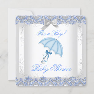 Baby shower Boy White Silver Lace Blue Kaart