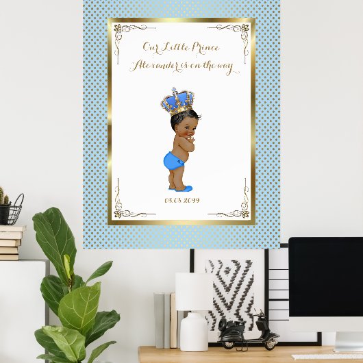 Baby shower Boy, wit blauw, elegant, 32x41 300pp. Poster (Thuiskantoor)