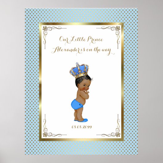 Baby shower Boy, wit blauw, elegant, 32x41 300pp. Poster (Voorkant)