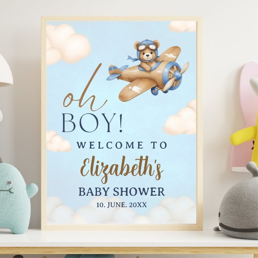 Baby Shower Boy with Adorable Pilot Teddy Bear Poster