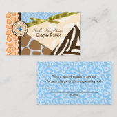 Baby shower Boys Blue Safari Print Luier Raffle Informatiekaartje (Voorkant / Achterkant)