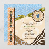 Baby shower Boys Blue Safari Thema Uitnodigingen (Voorkant / Achterkant)