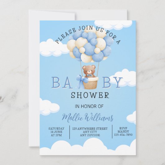 Baby shower Boys Teddy Bear Hete Luchtballon Kaart (Voorkant)