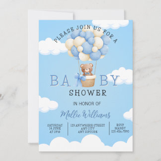 Baby shower Boys Teddy Bear Hete Luchtballon Kaart