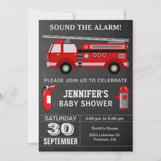 Baby shower brandweeruitrusting voor brandweerwage kaart (Voorkant)