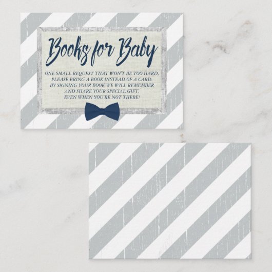 Baby shower Breng een Boek Boy Navy Bow Stropdas I Informatiekaartje (Voorkant / Achterkant)