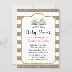 Baby shower brengt Boek- Verzoek Burlap Stripes me Kaart