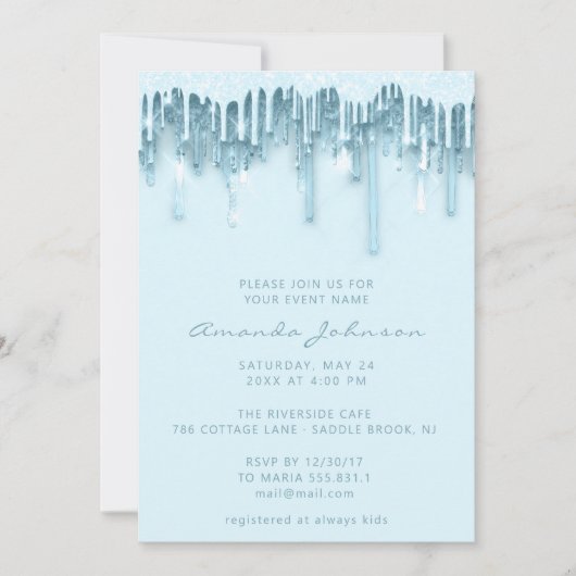 Baby shower Bridal Sweet 16th Drips Spark Blue Kaart (Voorkant)