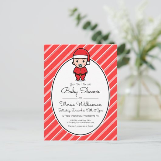 BABY SHOWER | Briefkaart Baby Santa Claus Candy Ca (Staand voorkant)