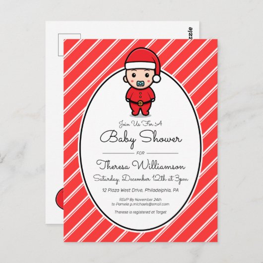 BABY SHOWER | Briefkaart Baby Santa Claus Candy Ca (Voorkant / Achterkant)