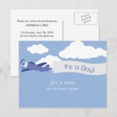Baby shower Briefkaart - Clouds (Boy) (Voorkant / Achterkant)