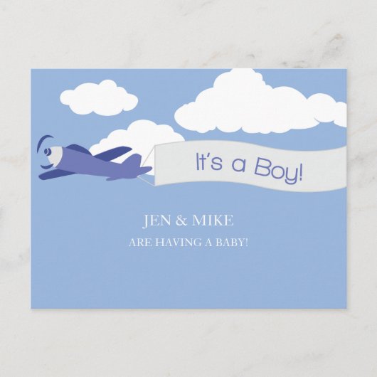 Baby shower Briefkaart - Clouds (Boy) (Voorkant)